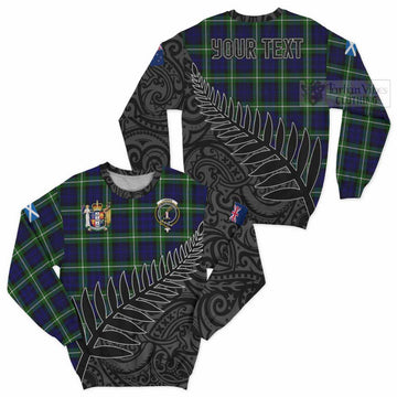 Lammie Crest Tartan Sweatshirt with New Zealand Silver Fern Half Style Unisex - Tartan Vibes Clothing
