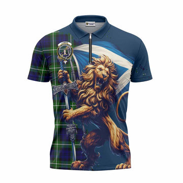 Lammie Tartan Family Crest Zipper Polo Shirt with Scottish Majestic Lion Unisex - Tartan Vibes Clothing