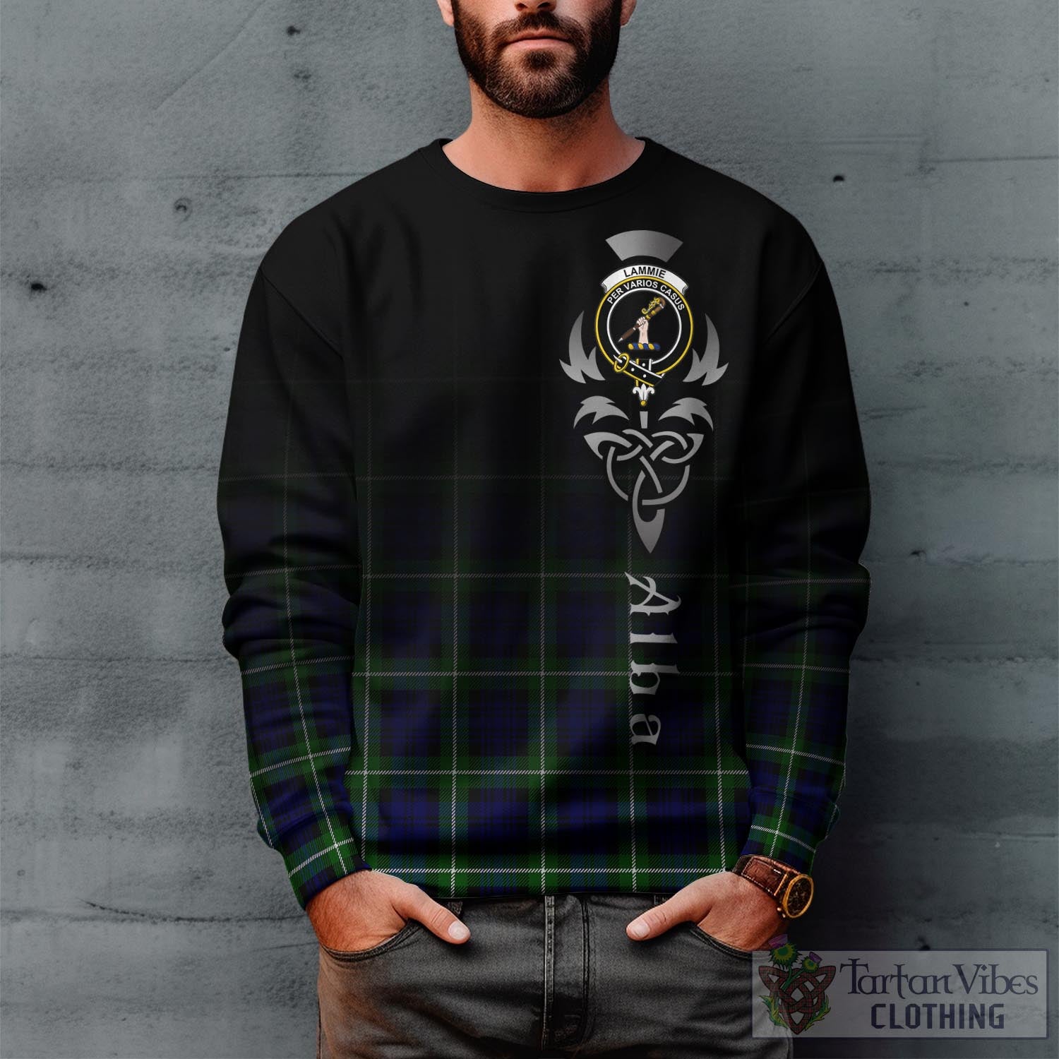 Lammie Tartan Sweatshirt Featuring Alba Gu Brath Family Crest Celtic Inspired Unisex - Tartan Vibes Clothing