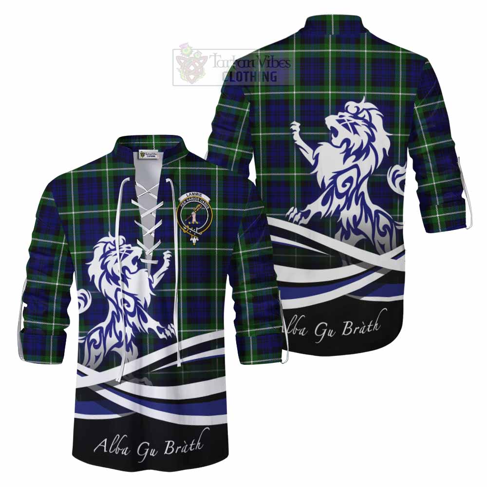 Lammie Tartan Ghillie Kilt Shirt with Alba Gu Brath Regal Lion Emblem Men - Tartan Vibes Clothing