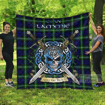 Lammie Tartan Quilt with Celtic Skull Alba Gu Brath Style Super King Quilt 91" x 110" - Tartan Vibes Clothing