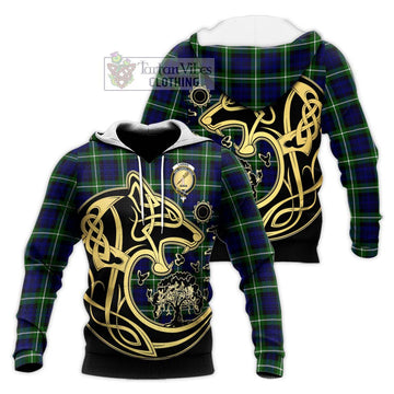 Lammie Tartan Knitted Hoodie with Family Crest Celtic Wolf Style Unisex Knitted Pullover Hoodie - Tartan Vibes Clothing