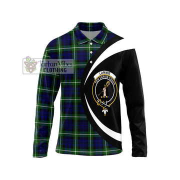 Lammie Tartan Long Sleeve Polo Shirt with Family Crest Circle Style Unisex - Tartan Vibes Clothing