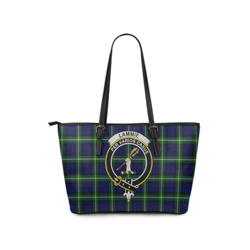 Lammie Tartan Leather Tote Bag with Family Crest - Tartan Vibes Clothing