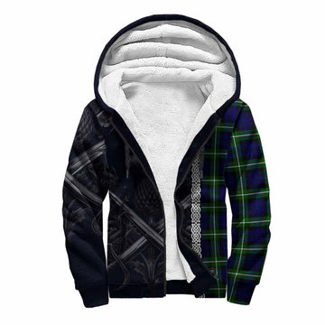 Lammie Tartan Sherpa Hoodie with Family Crest Cross Sword Thistle Celtic Vibes Unisex S - Tartan Vibes Clothing