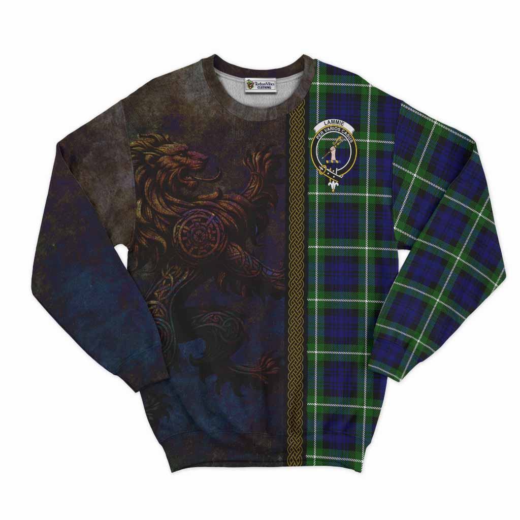 Tartan Vibes Clothing Lammie Tartan Family Crest Sweatshirt Alba Gu Brath Be Brave Lion Ancient Style