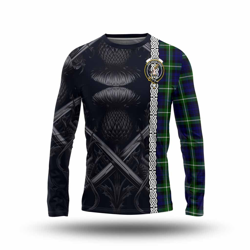 Lammie Tartan Long Sleeve T-Shirt with Family Crest Cross Sword Thistle Celtic Vibes Unisex - Tartan Vibes Clothing