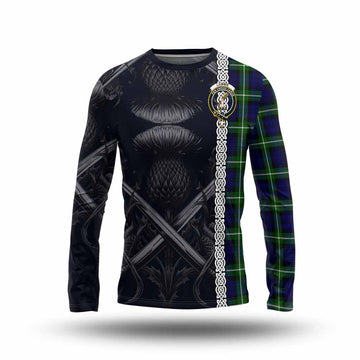 Lammie Tartan Long Sleeve T-Shirt with Family Crest Cross Sword Thistle Celtic Vibes Unisex - Tartan Vibes Clothing