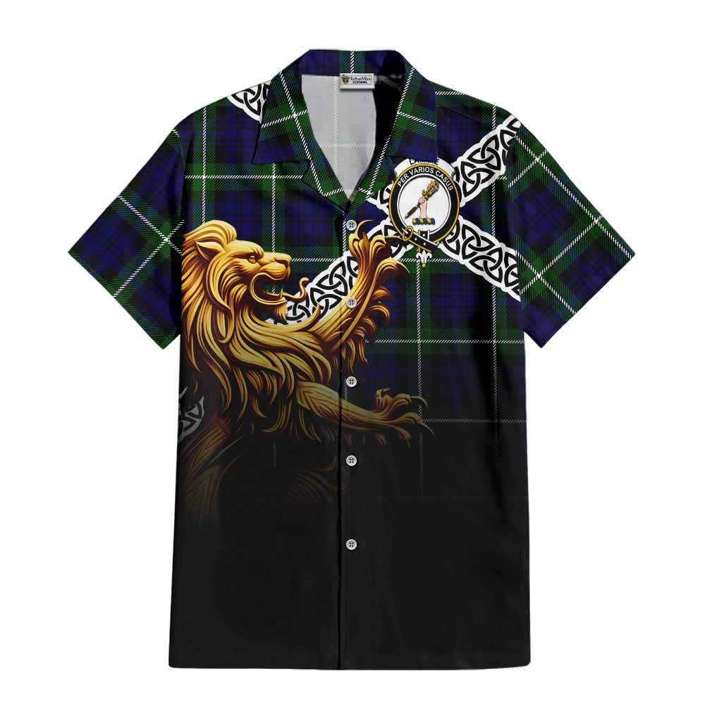 Lammie Crest Tartan Hawaiian Shirt with Golden Lion Emblem Celtic Style Kid - Tartan Vibes Clothing