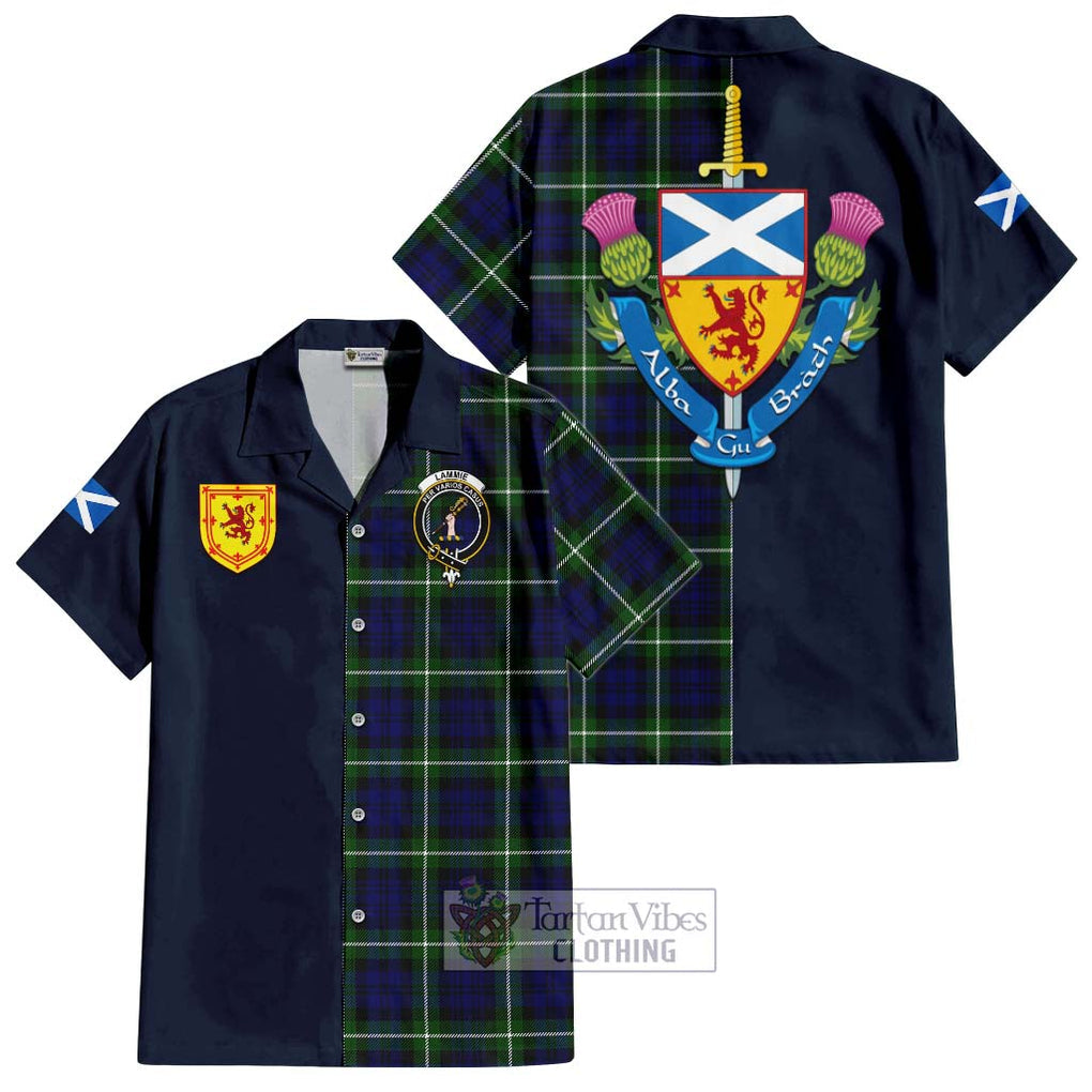 Lammie Tartan Hawaiian Shirt Alba with Scottish Lion Royal Arm Half Style Kid - Tartan Vibes Clothing