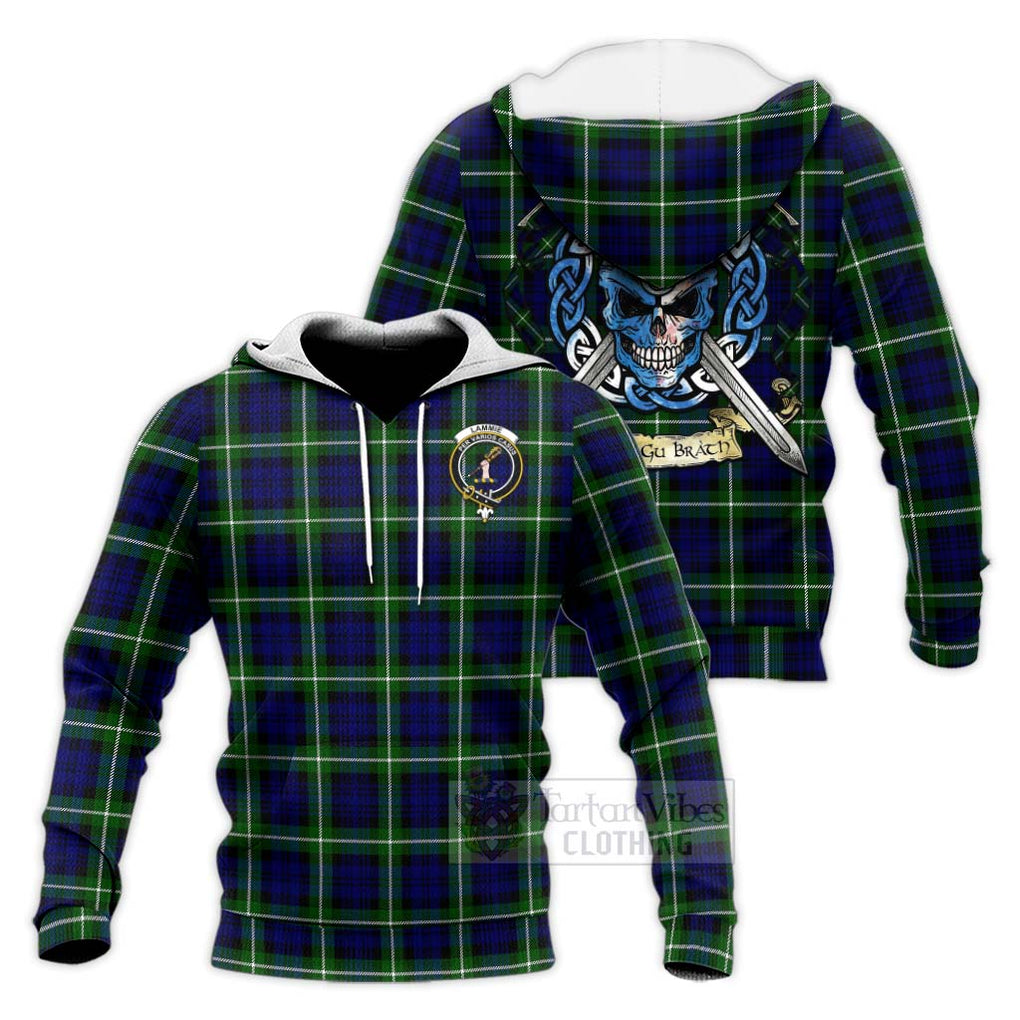 Lammie Tartan Knitted Hoodie with Family Crest Celtic Skull Style Unisex Knitted Pullover Hoodie - Tartan Vibes Clothing