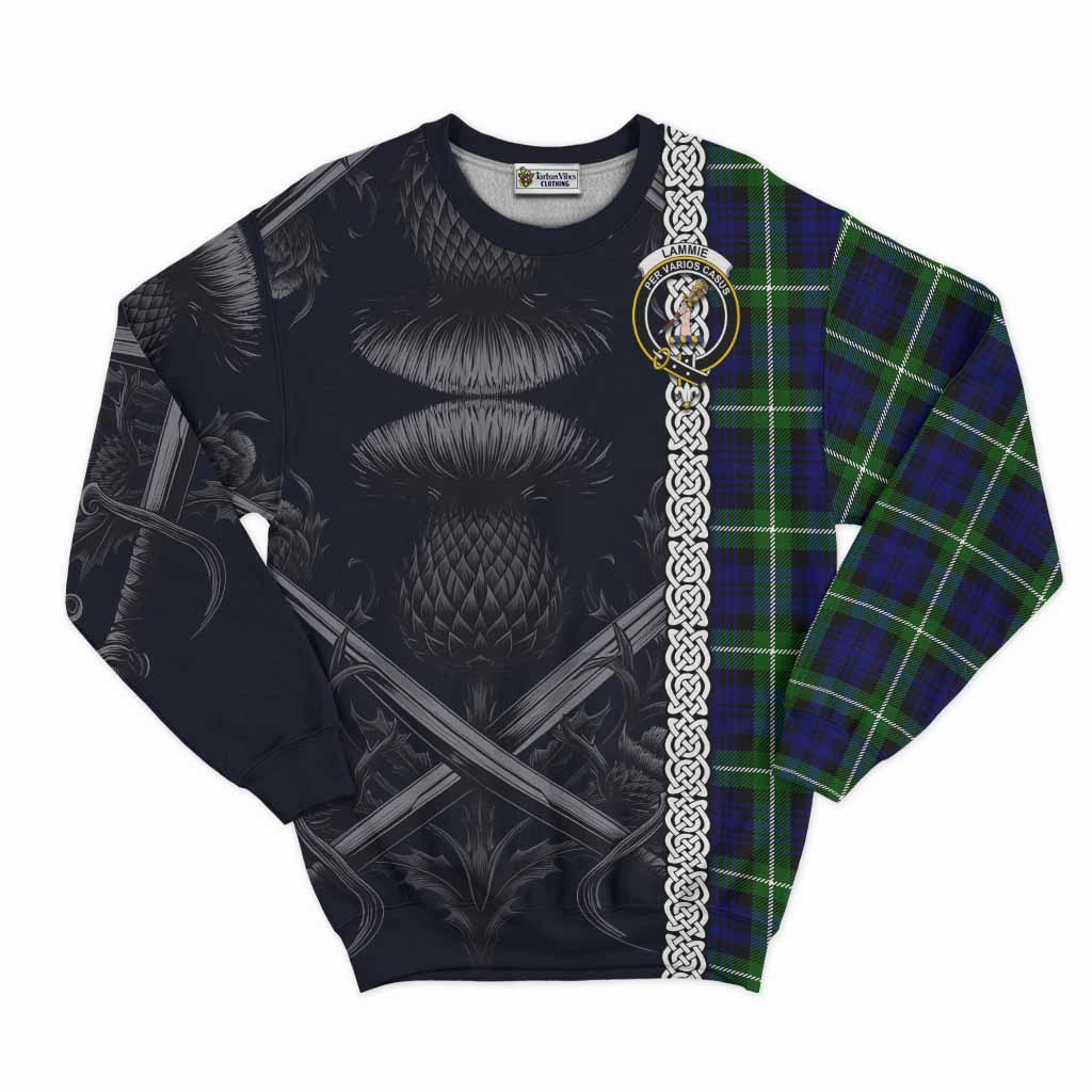 Lammie Tartan Sweatshirt with Family Crest Cross Sword Thistle Celtic Vibes Unisex - Tartan Vibes Clothing
