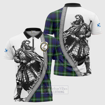 Lammie Tartan Clan Crest Zipper Polo Shirt with Highlander Warrior Celtic Style Unisex - Tartan Vibes Clothing