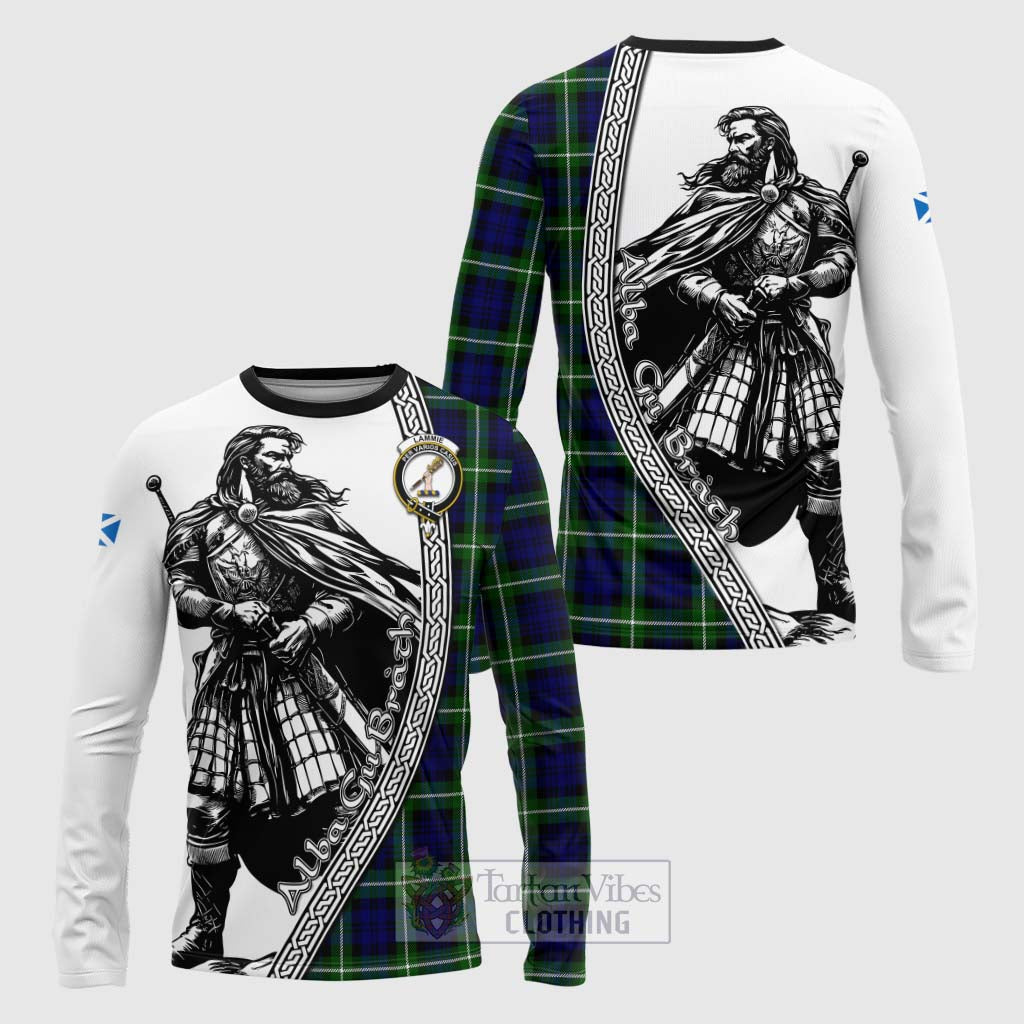 Lammie Tartan Clan Crest Long Sleeve T-Shirt with Highlander Warrior Celtic Style Unisex - Tartan Vibes Clothing