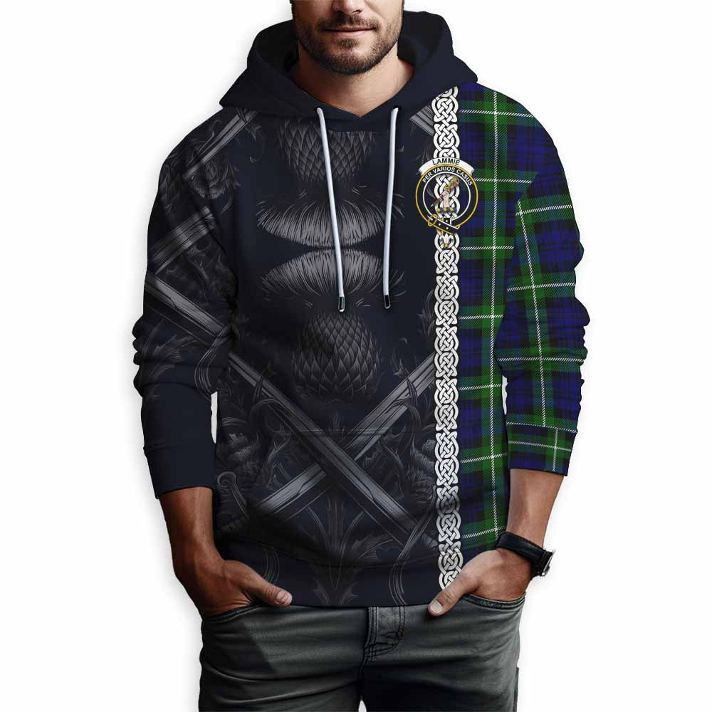 Lammie Tartan Hoodie with Family Crest Cross Sword Thistle Celtic Vibes Pullover Hoodie - Tartan Vibes Clothing