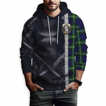 Lammie Tartan Hoodie with Family Crest Cross Sword Thistle Celtic Vibes Pullover Hoodie - Tartan Vibes Clothing