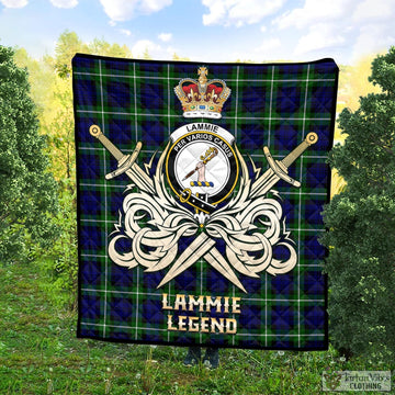 Lammie Tartan Quilt with Clan Crest and the Golden Sword of Courageous Legacy Super King Quilt 91" x 110" - Tartan Vibes Clothing