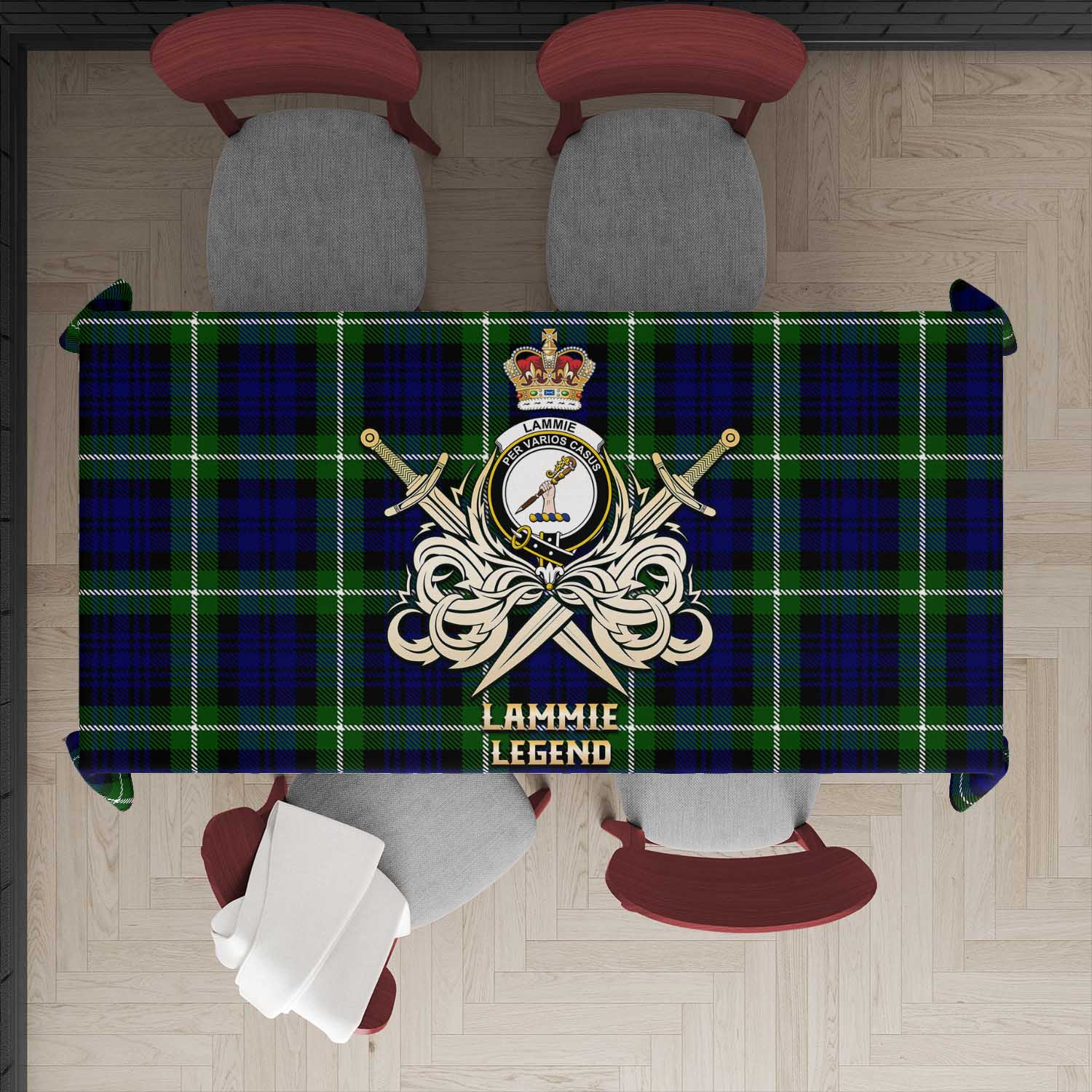 Lammie Tartan Tablecloth with Clan Crest and the Golden Sword of Courageous Legacy - Tartan Vibes Clothing