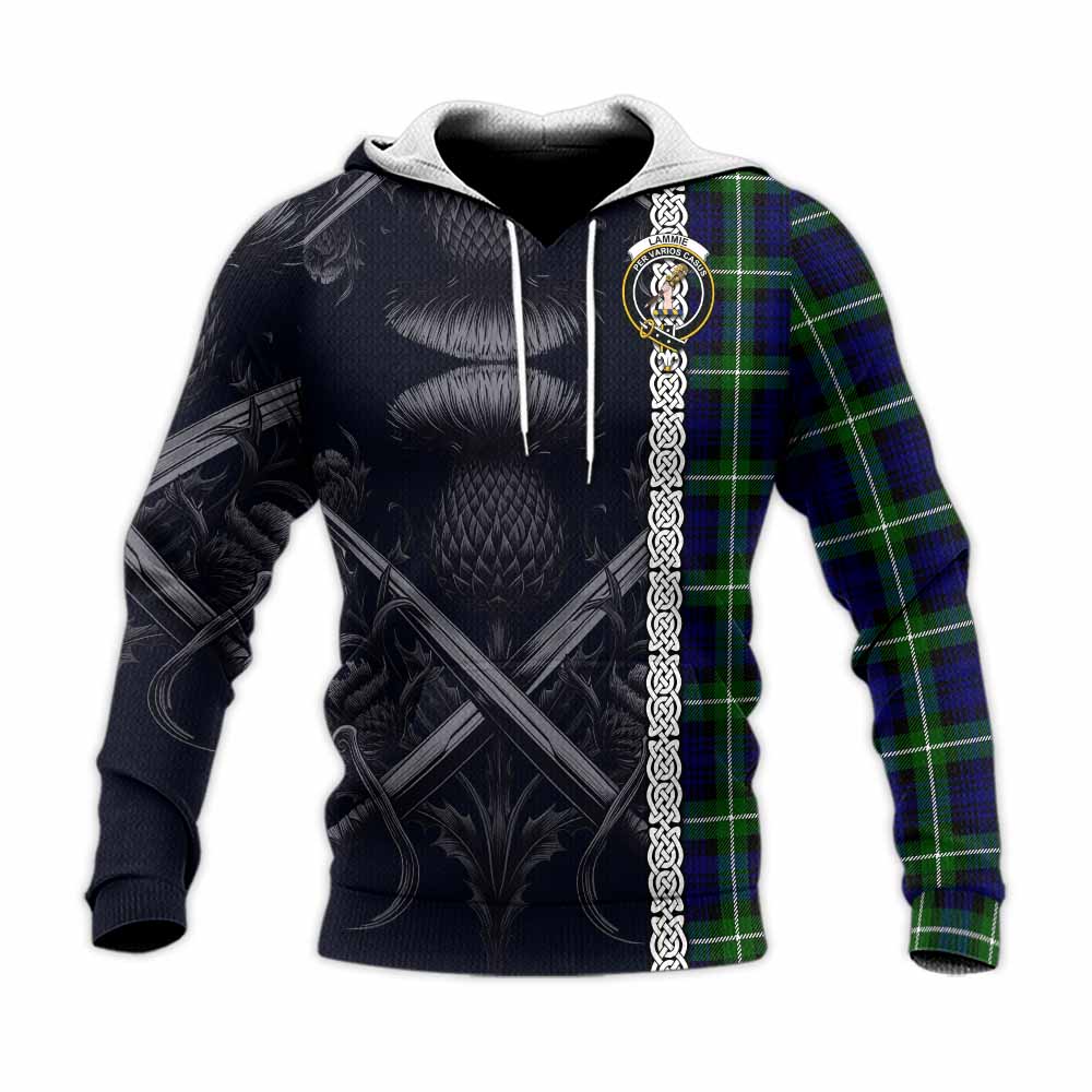 Lammie Tartan Knitted Hoodie with Family Crest Cross Sword Thistle Celtic Vibes Unisex Knitted Pullover Hoodie - Tartan Vibes Clothing