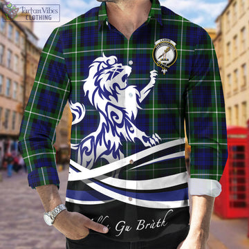 Lammie Tartan Long Sleeve Button Up Shirt with Alba Gu Brath Regal Lion Emblem Men's Shirt - Tartan Vibes Clothing