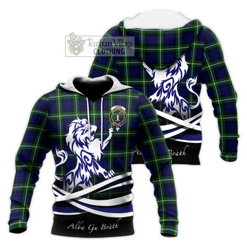 Lammie Tartan Knitted Hoodie with Alba Gu Brath Regal Lion Emblem Unisex Knitted Pullover Hoodie - Tartan Vibes Clothing