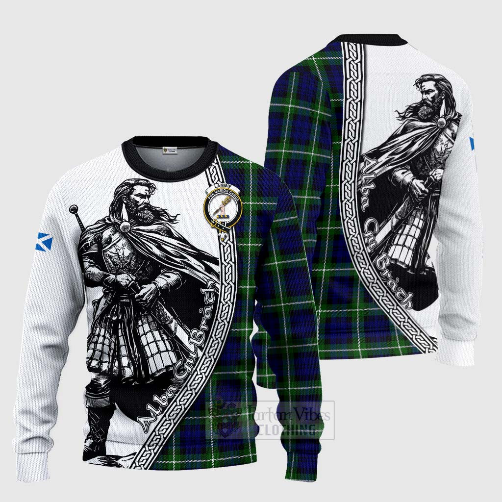 Lammie Tartan Clan Crest Knitted Sweater with Highlander Warrior Celtic Style Unisex - Tartan Vibes Clothing