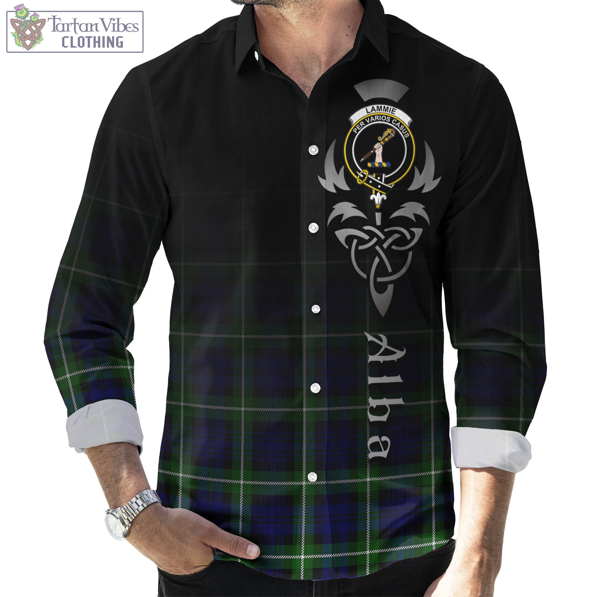 Lammie Tartan Long Sleeve Button Up Featuring Alba Gu Brath Family Crest Celtic Inspired Men's Shirt - Tartan Vibes Clothing
