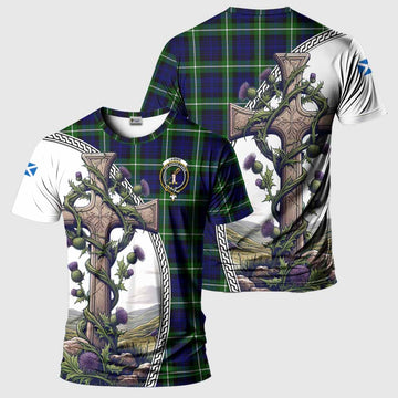 Lammie Tartan T-Shirt with Family Crest and St. Andrew's Cross Accented by Thistle Vines Kid's Shirt - Tartan Vibes Clothing