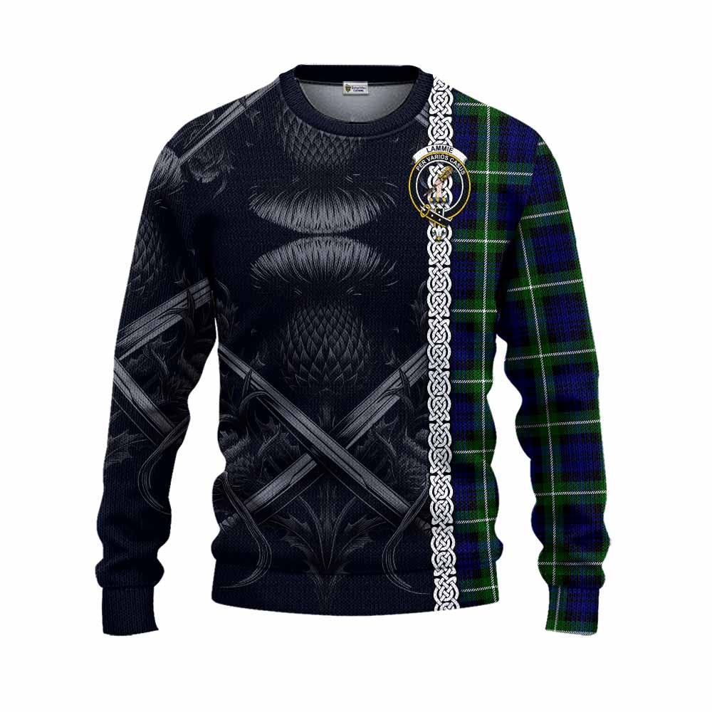 Lammie Tartan Knitted Sweater with Family Crest Cross Sword Thistle Celtic Vibes Unisex - Tartan Vibes Clothing