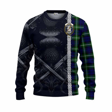 Lammie Tartan Knitted Sweater with Family Crest Cross Sword Thistle Celtic Vibes Unisex - Tartan Vibes Clothing