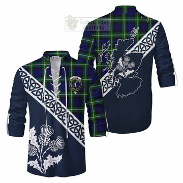 Lammie Tartan Ghillie Kilt Shirt Featuring Thistle and Scotland Map Men - Tartan Vibes Clothing