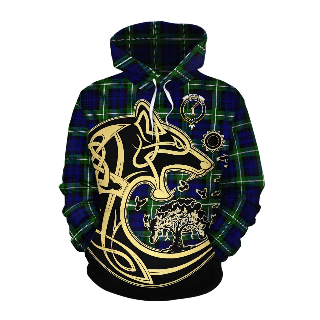Lammie Tartan Cotton Hoodie with Family Crest Celtic Wolf Style Pullover Hoodie XS - Tartan Vibes Clothing
