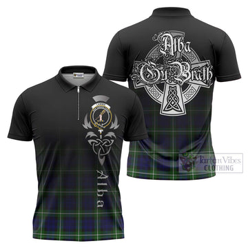Lammie Tartan Zipper Polo Shirt Featuring Alba Gu Brath Family Crest Celtic Inspired Unisex - Tartan Vibes Clothing