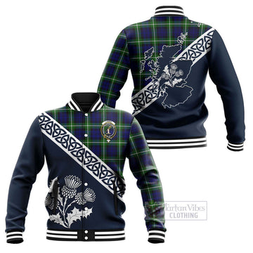 Lammie Tartan Baseball Jacket Featuring Thistle and Scotland Map Unisex - Tartan Vibes Clothing
