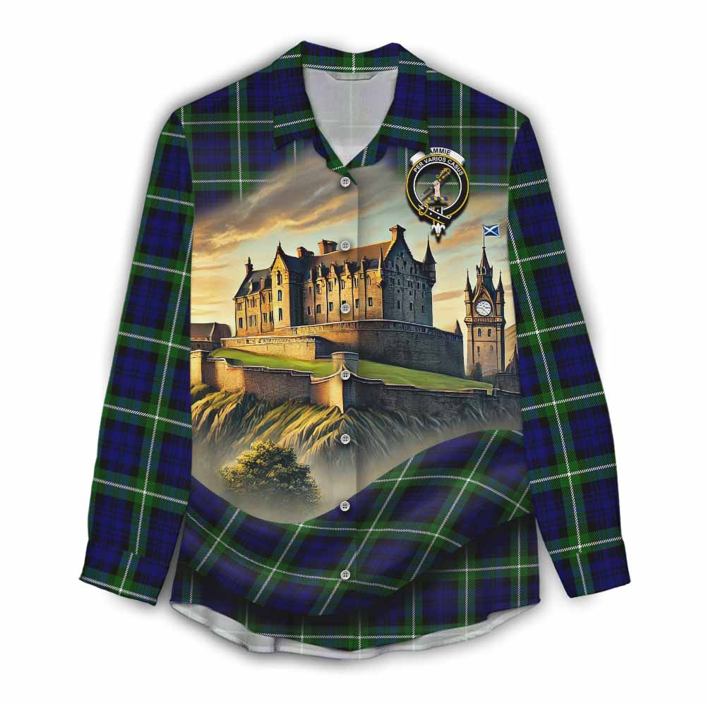 Lammie Tartan Family Crest Women's Casual Shirt with Scottish Ancient Castle Style Female - Tartan Vibes Clothing