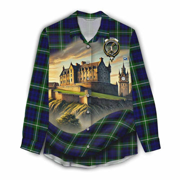 Lammie Tartan Family Crest Women's Casual Shirt with Scottish Ancient Castle Style Female - Tartan Vibes Clothing