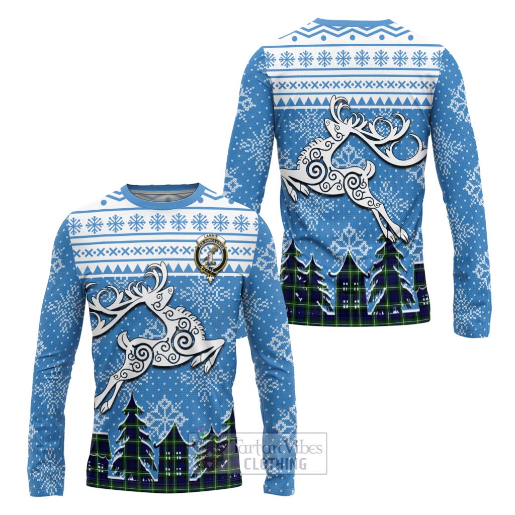 Lammie Clan Christmas Long Sleeve T-Shirt Celtic Reindeer Style Unisex - Tartan Vibes Clothing