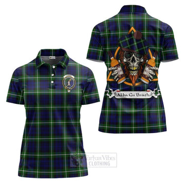 Lammie Tartan Women's Polo Shirt with Family Crest and Bearded Skull Holding Bottles of Whiskey Women - Tartan Vibes Clothing
