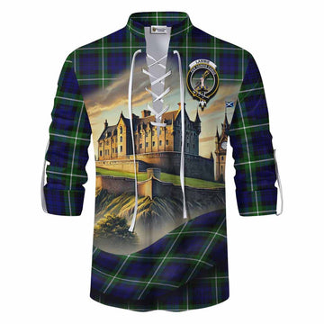 Lammie Tartan Family Crest Ghillie Kilt Shirt with Scottish Ancient Castle Style Men - Tartan Vibes Clothing