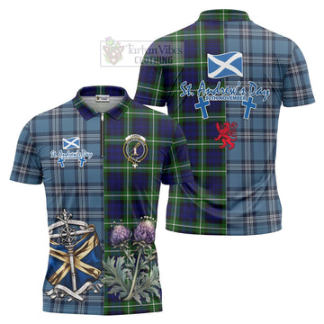 Lammie Tartan Zipper Polo Shirt Happy St. Andrew's Day Half Tartan Style Unisex - Tartan Vibes Clothing
