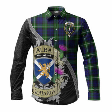 Lammie Tartan Family Crest Long Sleeve Button Shirt Lion Rampant Royal Thistle Shield Celtic Inspired Men's Shirt S - Tartan Vibes Clothing