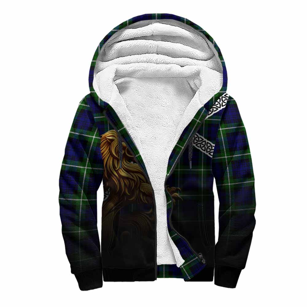 Lammie Crest Tartan Sherpa Hoodie with Golden Lion Emblem Celtic Style Unisex S - Tartan Vibes Clothing