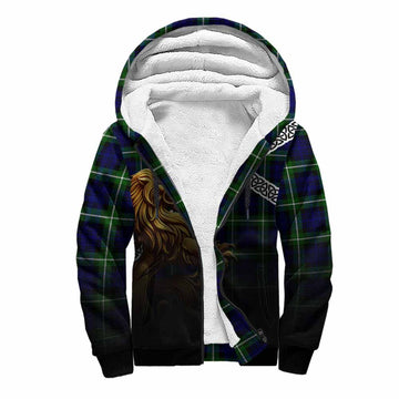 Tartan Vibes Clothing Lammie Crest Tartan Sherpa Hoodie with Golden Lion Emblem Celtic Style