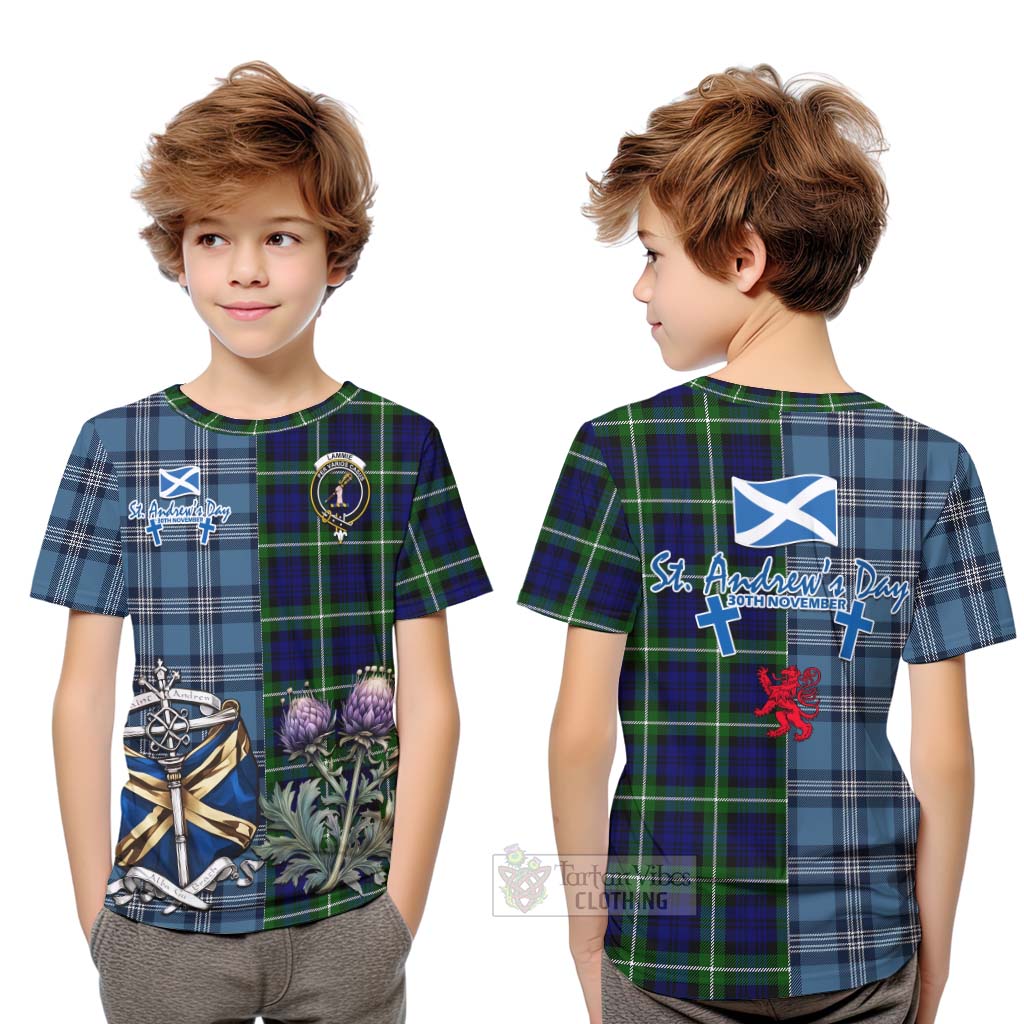 Lammie Tartan Kid T-Shirt Happy St. Andrew's Day Half Tartan Style Youth XL Size14 - Tartan Vibes Clothing