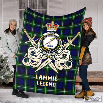 Lammie Tartan Blanket with Clan Crest and the Golden Sword of Courageous Legacy
