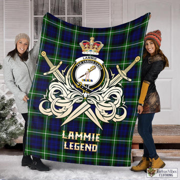 Lammie Tartan Blanket with Clan Crest and the Golden Sword of Courageous Legacy X-Large 59 x 79 inches 150 x 200 cm - Tartan Vibes Clothing