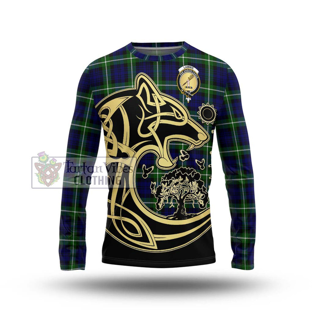Lammie Tartan Long Sleeve T-Shirt with Family Crest Celtic Wolf Style Unisex - Tartan Vibes Clothing