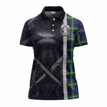 Lammie Tartan Women's Polo Shirt with Family Crest Cross Sword Thistle Celtic Vibes Women - Tartan Vibes Clothing