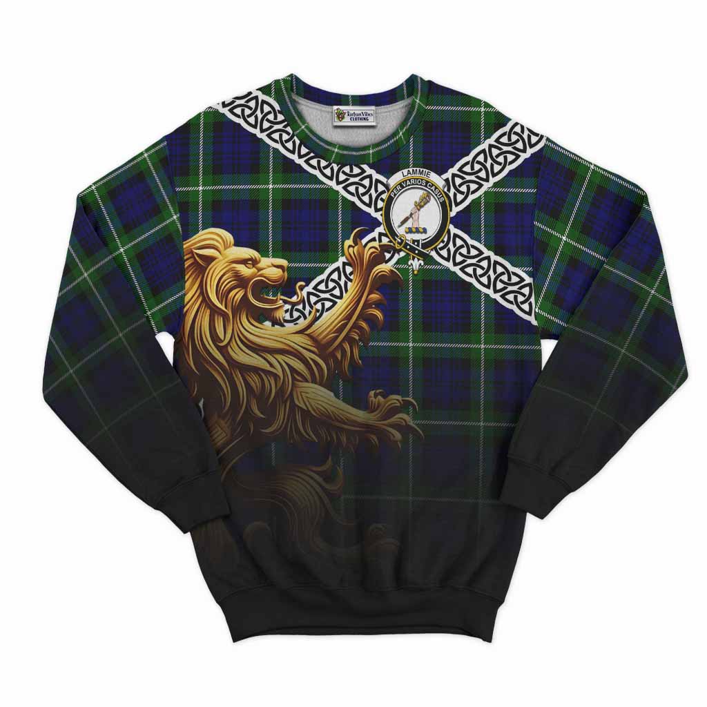 Lammie Crest Tartan Sweatshirt with Golden Lion Emblem Celtic Style Unisex - Tartan Vibes Clothing