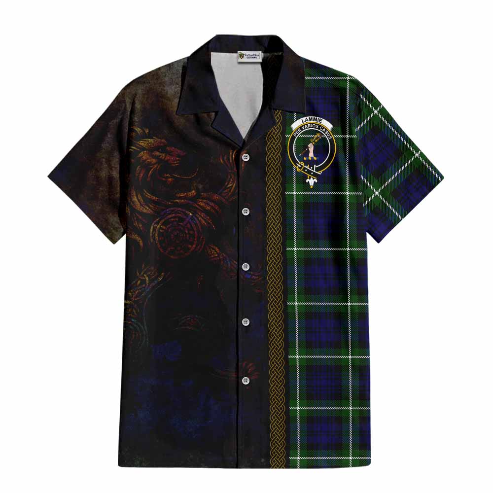 Tartan Vibes Clothing Lammie Tartan Family Crest Short Sleeve Button Shirt Alba Gu Brath Be Brave Lion Ancient Style